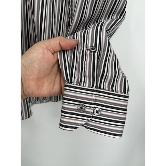 BUGATCHI Shaped Fit  Shirt Mens Size Large‎ Long Sleeve Striped  Flip Cuff - Picture 7 of 9
